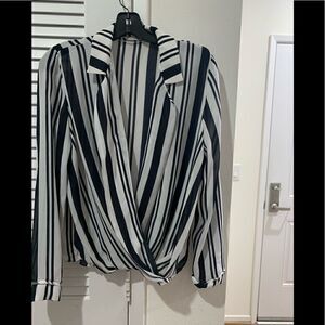 park bravo Stripes Deep V Long Sleeve Casual Blouse EU size 36